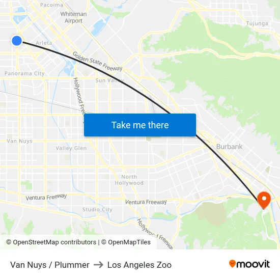 Van Nuys / Plummer to Los Angeles Zoo map