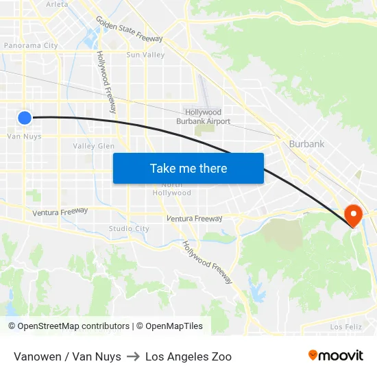 Vanowen / Van Nuys to Los Angeles Zoo map