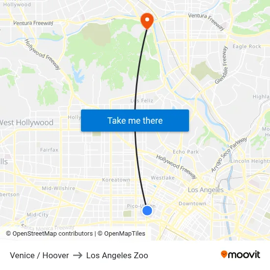 Venice / Hoover to Los Angeles Zoo map