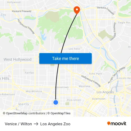 Venice / Wilton to Los Angeles Zoo map