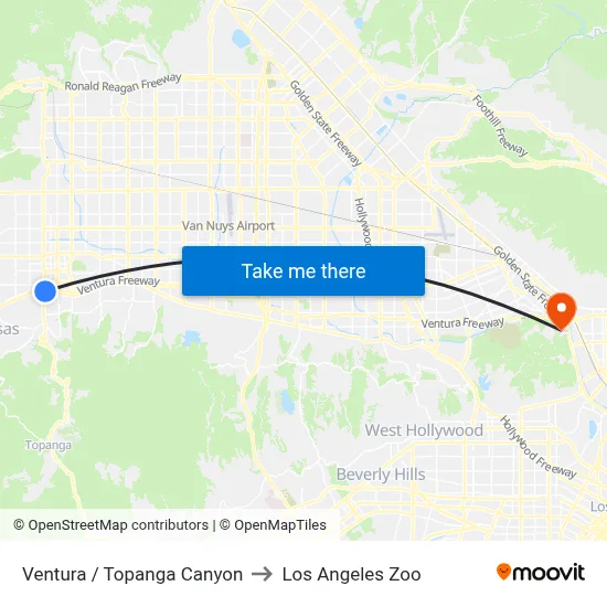 Ventura / Topanga Canyon to Los Angeles Zoo map