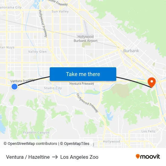 Ventura / Hazeltine to Los Angeles Zoo map