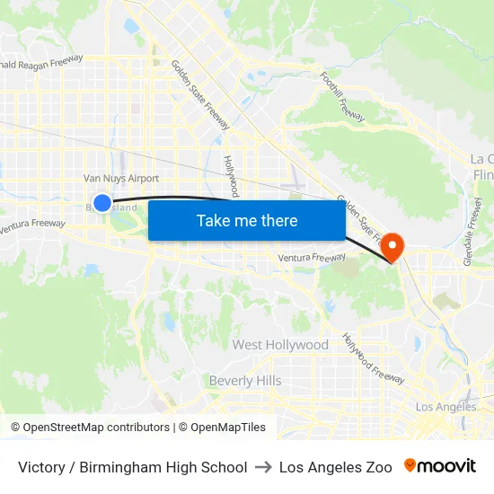 Victory / Birmingham High School to Los Angeles Zoo map