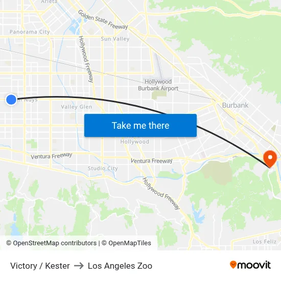 Victory / Kester to Los Angeles Zoo map