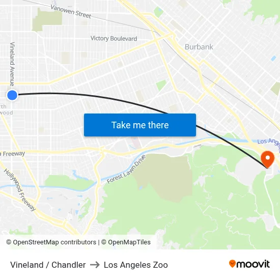 Vineland / Chandler to Los Angeles Zoo map