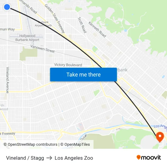 Vineland / Stagg to Los Angeles Zoo map