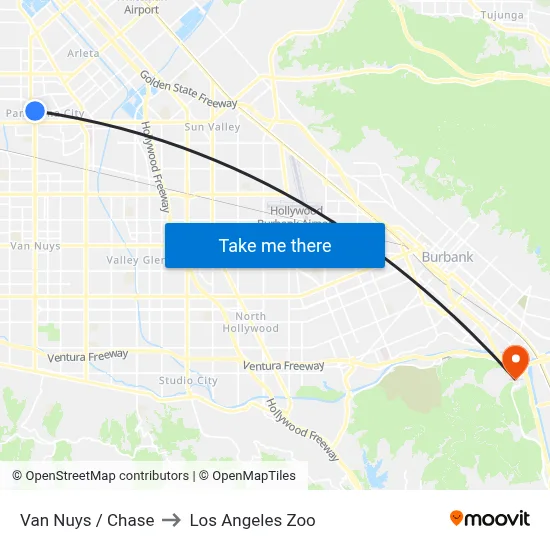 Van Nuys / Chase to Los Angeles Zoo map