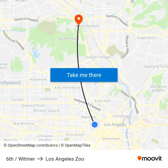 6th / Witmer to Los Angeles Zoo map