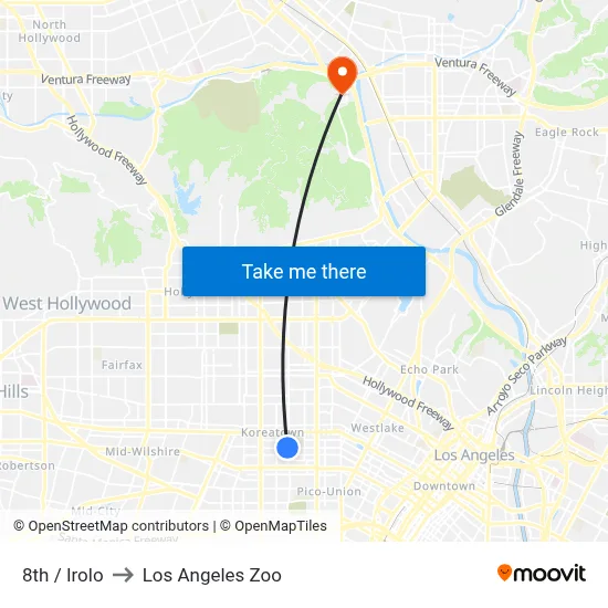 8th / Irolo to Los Angeles Zoo map