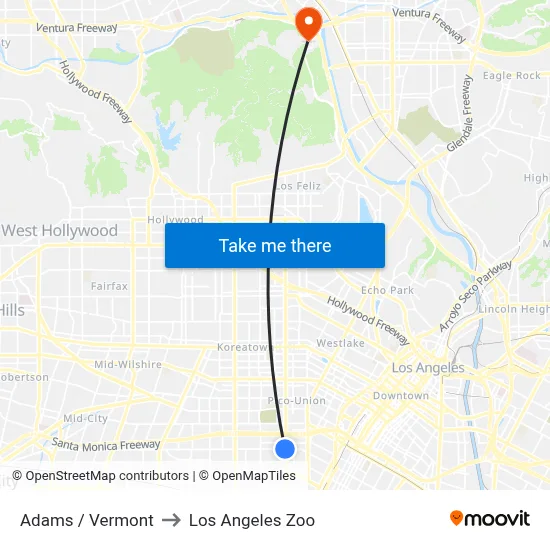 Adams / Vermont to Los Angeles Zoo map