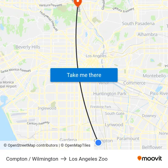 Compton / Wilmington to Los Angeles Zoo map