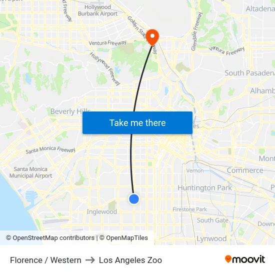 Florence / Western to Los Angeles Zoo map