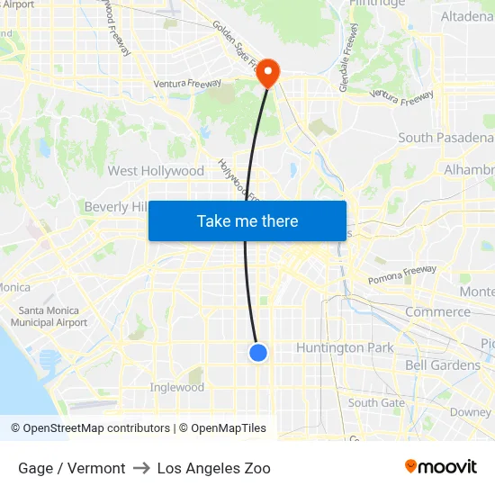 Gage / Vermont to Los Angeles Zoo map