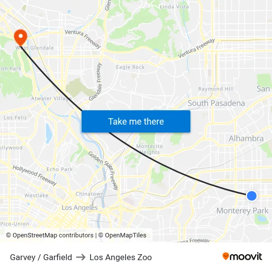Garvey / Garfield to Los Angeles Zoo map