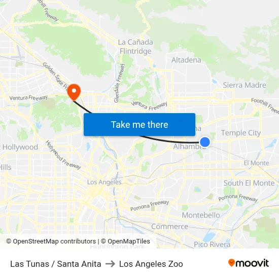 Las Tunas / Santa Anita to Los Angeles Zoo map