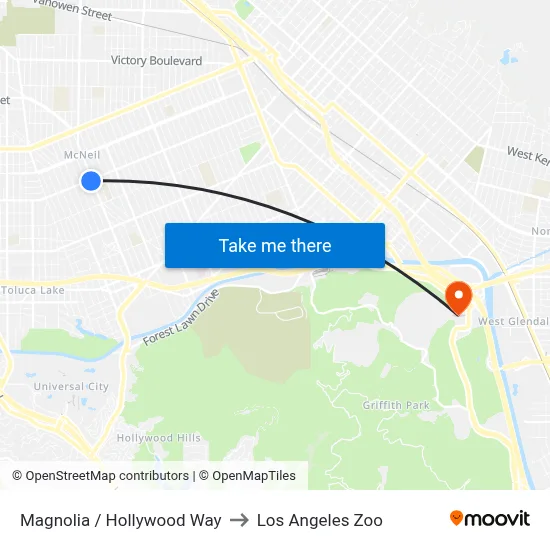 Magnolia / Hollywood Way to Los Angeles Zoo map