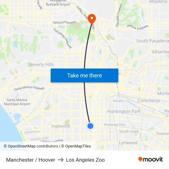 Manchester / Hoover to Los Angeles Zoo map