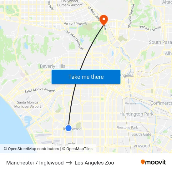 Manchester / Inglewood to Los Angeles Zoo map