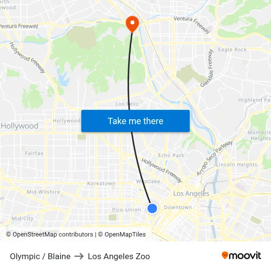 Olympic / Blaine to Los Angeles Zoo map