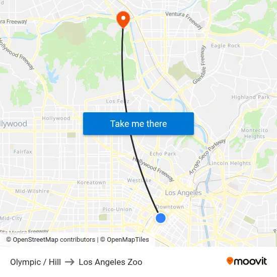 Olympic / Hill to Los Angeles Zoo map