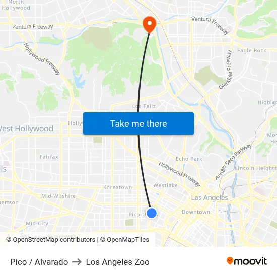 Pico / Alvarado to Los Angeles Zoo map