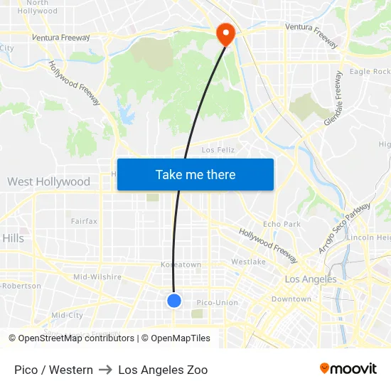 Pico / Western to Los Angeles Zoo map