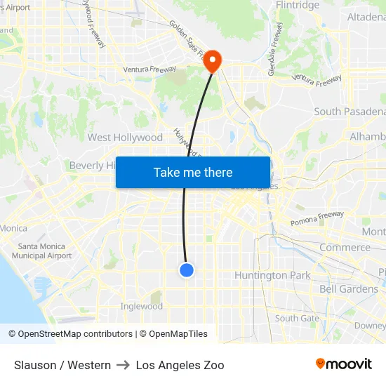 Slauson / Western to Los Angeles Zoo map