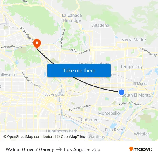 Walnut Grove / Garvey to Los Angeles Zoo map