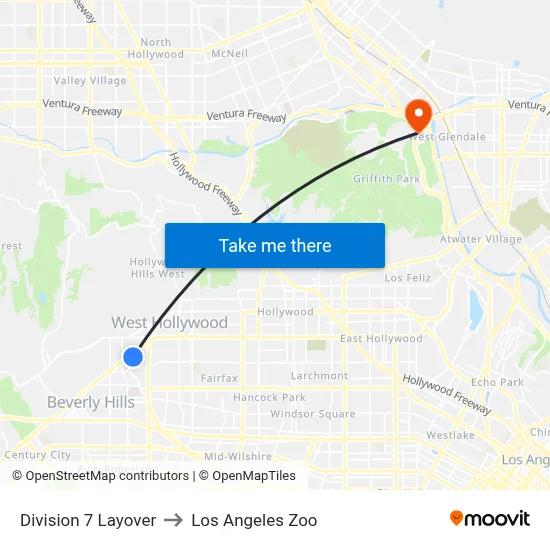 Division 7 Layover to Los Angeles Zoo map