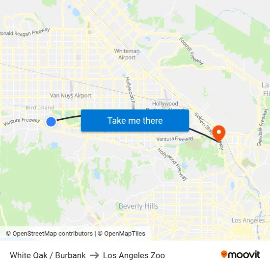White Oak / Burbank to Los Angeles Zoo map