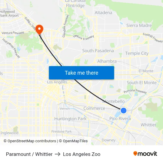 Paramount / Whittier to Los Angeles Zoo map