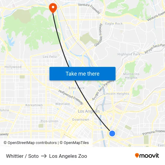 Whittier / Soto to Los Angeles Zoo map