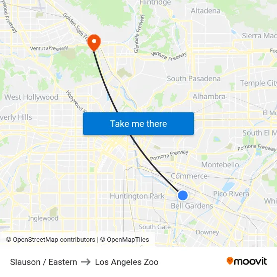 Slauson / Eastern to Los Angeles Zoo map