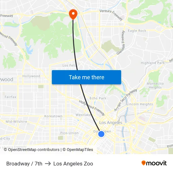 Broadway / 7th to Los Angeles Zoo map