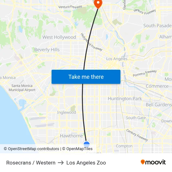 Rosecrans / Western to Los Angeles Zoo map