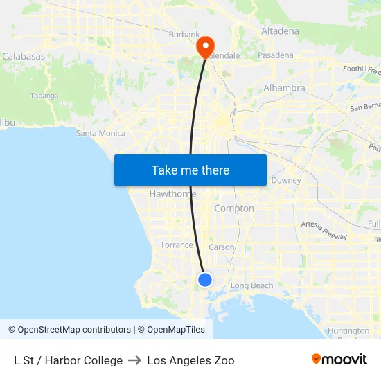 L St / Harbor College to Los Angeles Zoo map