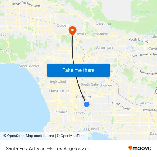 Santa Fe / Artesia to Los Angeles Zoo map