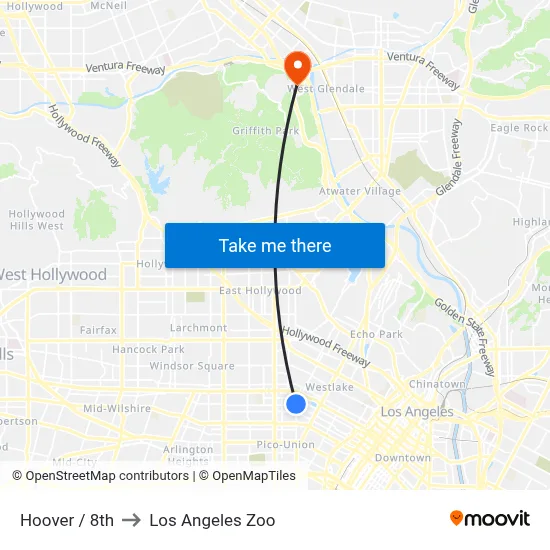 Hoover / 8th to Los Angeles Zoo map