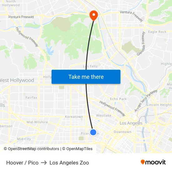 Hoover / Pico to Los Angeles Zoo map