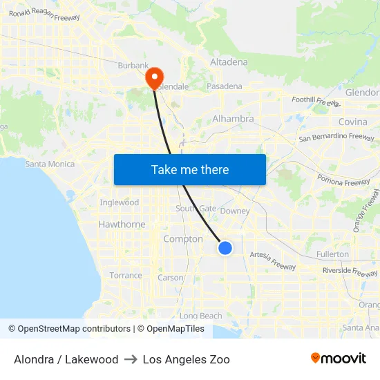 Alondra / Lakewood to Los Angeles Zoo map