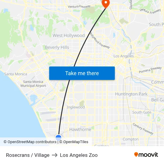 Rosecrans / Village to Los Angeles Zoo map