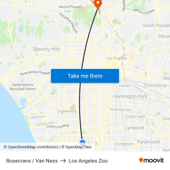 Rosecrans / Van Ness to Los Angeles Zoo map