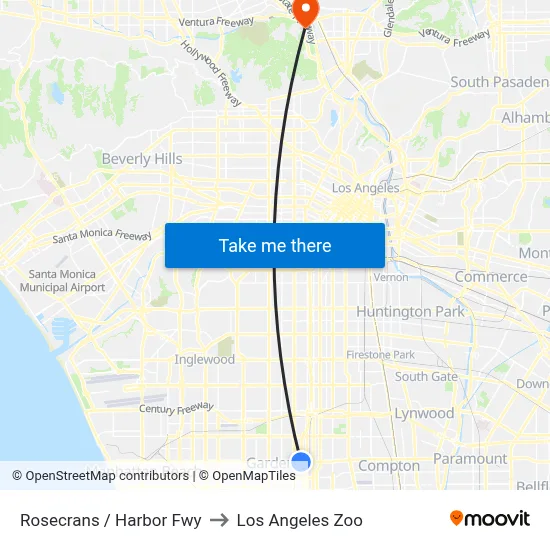 Rosecrans / Harbor Fwy to Los Angeles Zoo map