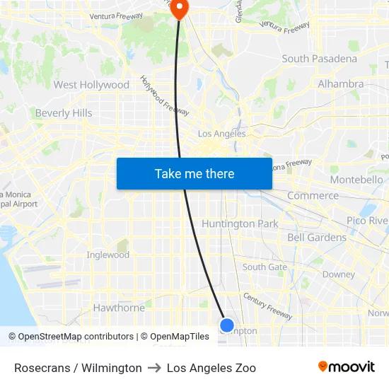 Rosecrans / Wilmington to Los Angeles Zoo map