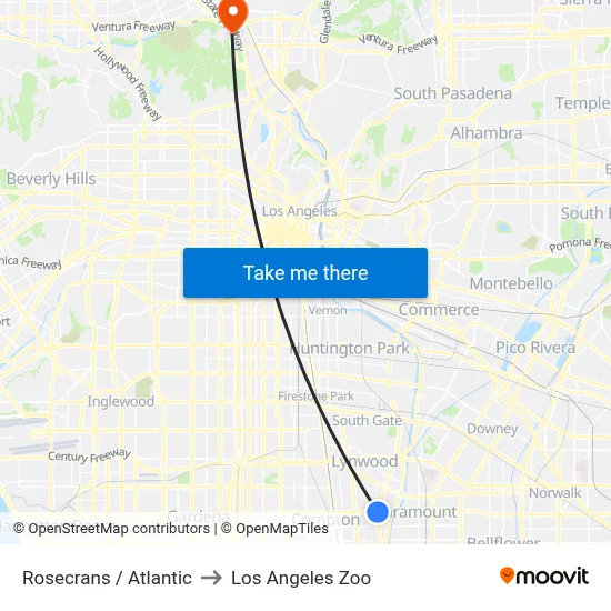 Rosecrans / Atlantic to Los Angeles Zoo map