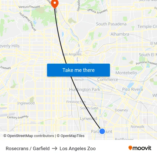 Rosecrans / Garfield to Los Angeles Zoo map