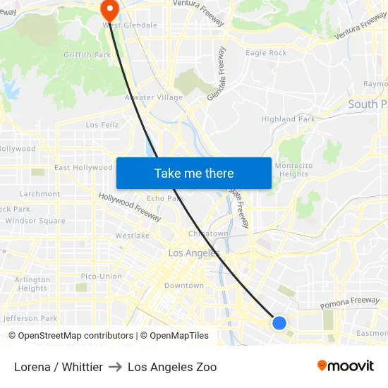Lorena / Whittier to Los Angeles Zoo map