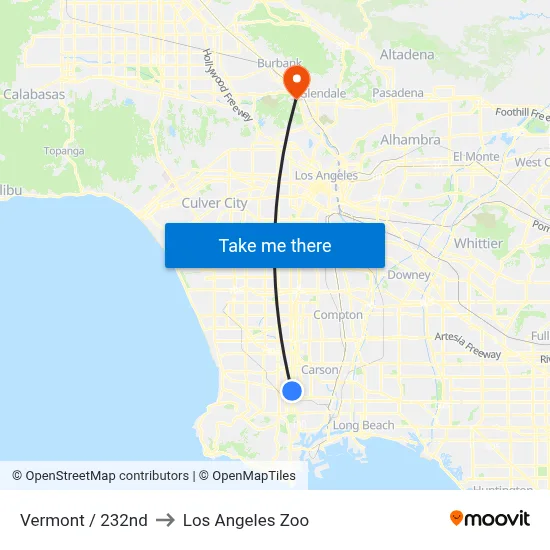Vermont / 232nd to Los Angeles Zoo map