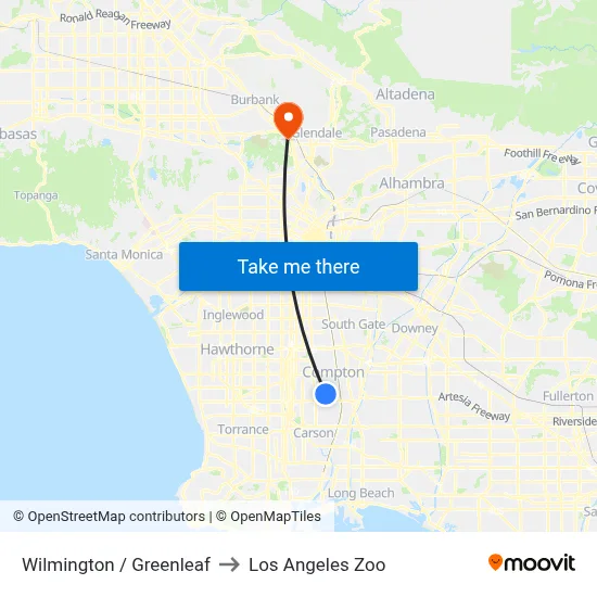 Wilmington / Greenleaf to Los Angeles Zoo map