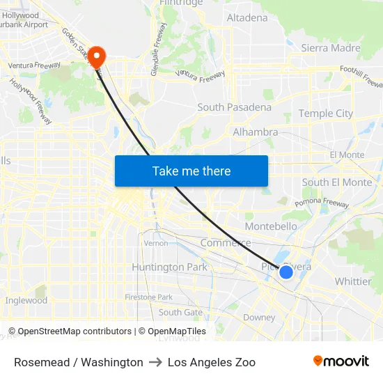 Rosemead / Washington to Los Angeles Zoo map